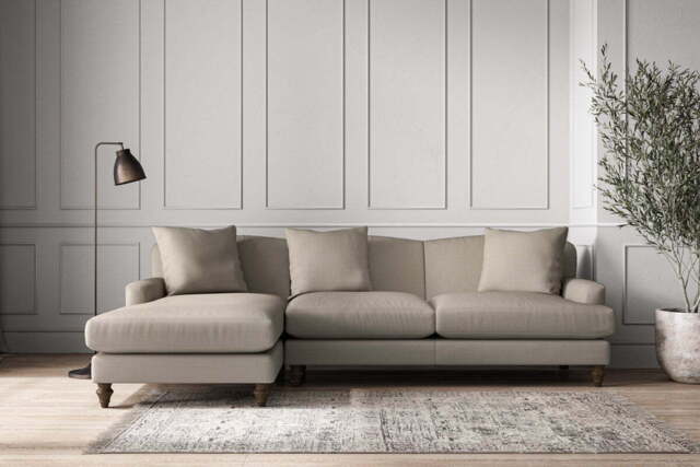 nkuku Deni Left Hand Chaise Sofa - Make To Order - Large - Recycled Cotton Flax
