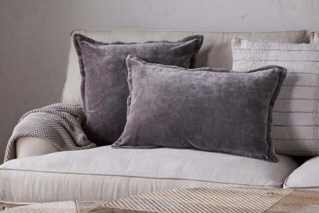 nkuku Dhara Velvet Cushion Cover - Textiles - Charcoal - 60 x 40 cm
