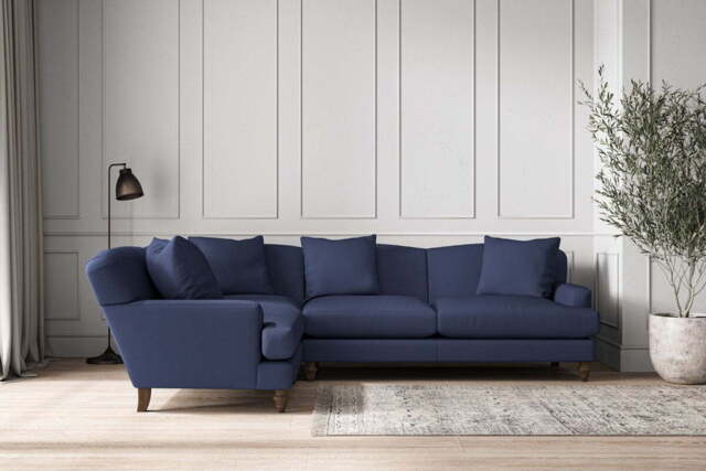nkuku Deni Large Left Hand Corner Sofa - Make To Order - Recycled Cotton Navy - No Colour