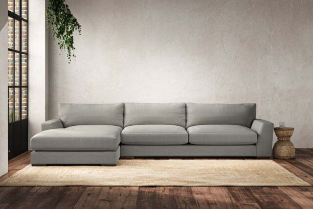 nkuku Guddu Left Hand Chaise Sofa - Make To Order - Grand - Brera Linen Smoke