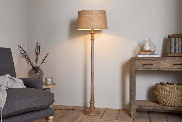 nkuku Usha Classic Wooden Floor Lamp - Lamps - One Size - Natural