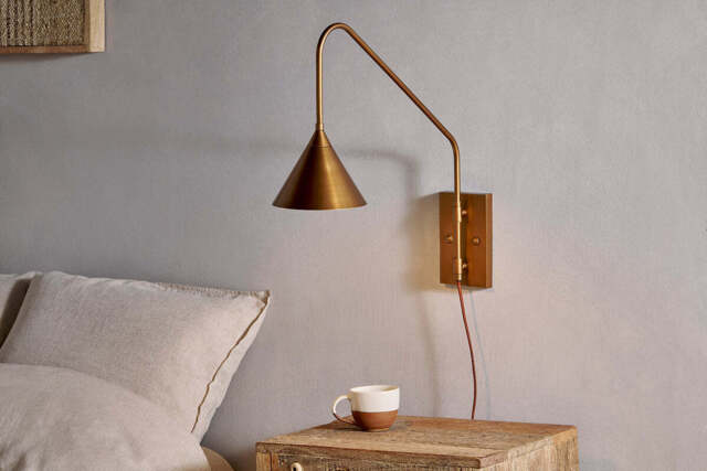 nkuku Thottam Swing Arm Wall Lamp - Lights - One Size - Antique Brass