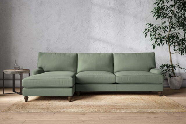 nkuku Marri Left Hand Chaise Sofa - Make To Order - Grand - Brera Linen Jade