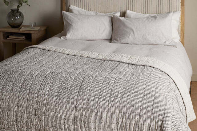 nkuku Dipti Cotton & Linen Block Print Bed Quilt - Textiles - Charcoal - 220 x 140 cm