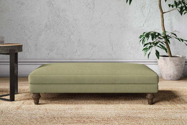 nkuku Marri Large Dining Footstool - Make To Order - Brera Linen Sage - Recycled Cotton Moss