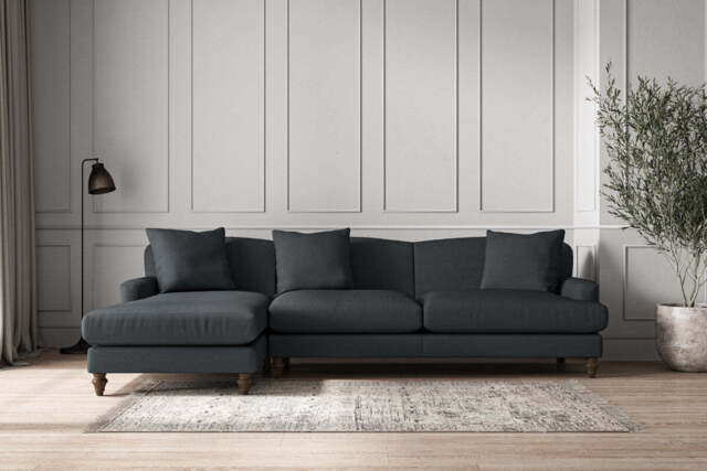 nkuku Deni Left Hand Chaise Sofa - Make To Order - Grand - Recycled Cotton Thunder