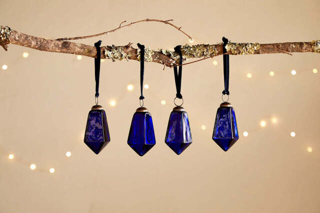 nkuku Ratnam Baubles Set Of 4 - Christmas Decorations - Indigo