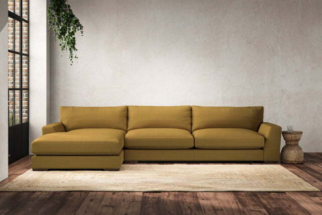 nkuku Guddu Left Hand Chaise Sofa - Make To Order - Grand - Recycled Cotton Ochre
