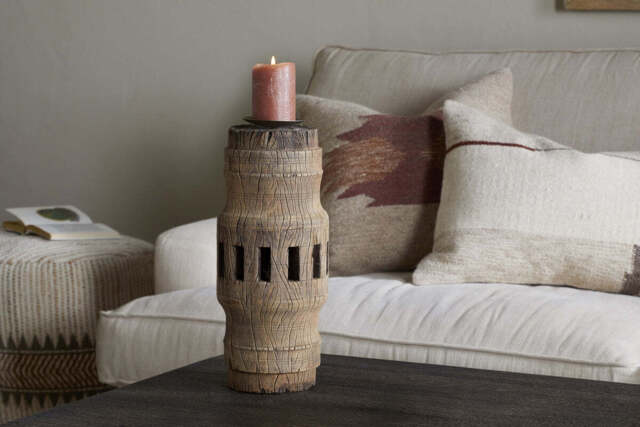 nkuku Mvua Reclaimed Wood Pillar Candle Holder - Candles Holders & Lanterns - One Size - Natural