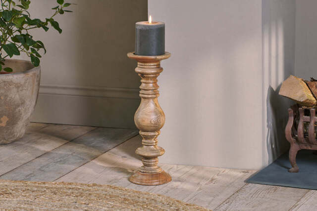 nkuku Akello Candle Stick - Candles Holders & Lanterns - One Size - Natural Mango Wood