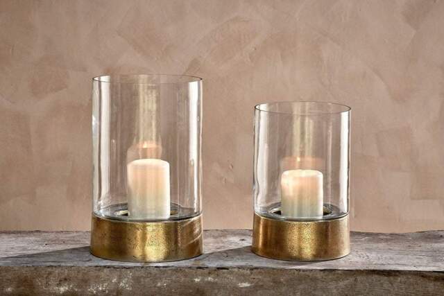 nkuku Rajura Hurricane Lantern - Candles Holders & Lanterns - Small - Brass
