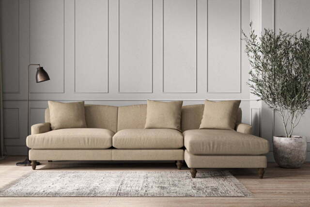 nkuku Deni Right Hand Chaise Sofa - Make To Order - Grand - Brera Linen Pebble