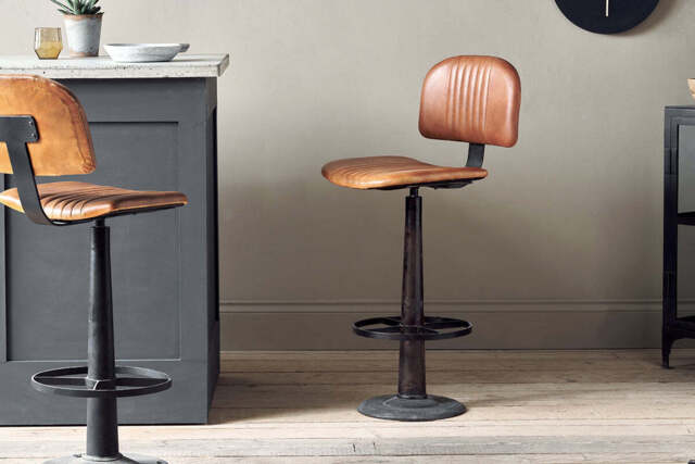 nkuku Narwana Bar Chair - Seating - One Size - Aged Leather & Iron