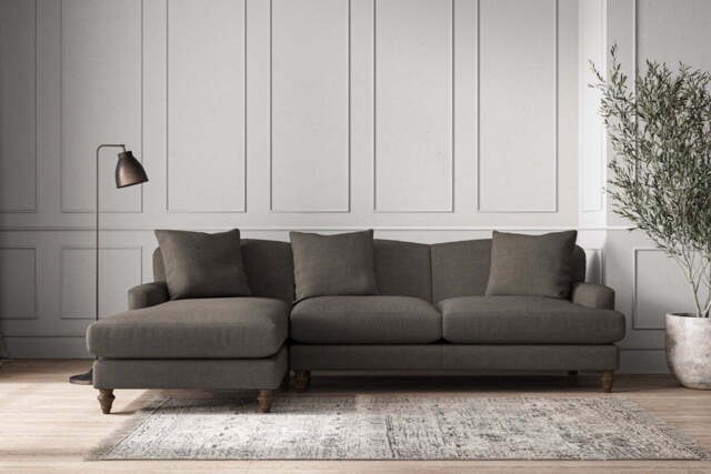 nkuku Deni Large Left Hand Chaise Sofa - Make To Order - Brera Linen Granite - No Colour