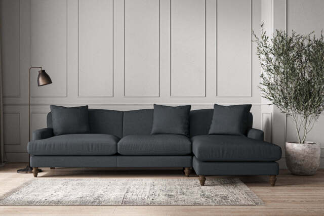 nkuku Deni Right Hand Chaise Sofa - Make To Order - Grand - Recycled Cotton Thunder
