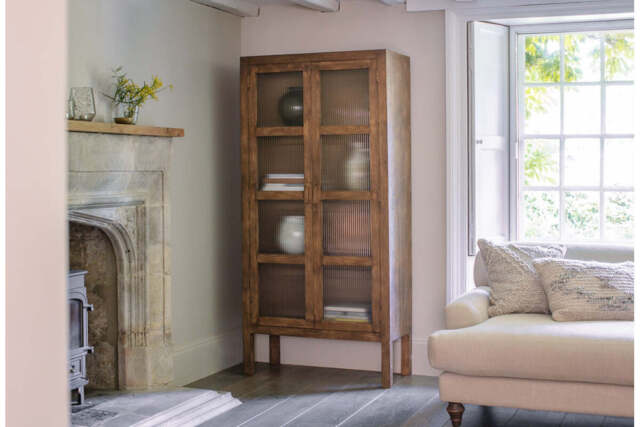 nkuku Mendani Mango Wood & Fluted Glass Cabinet - Storage Furniture - One Size - Walnut