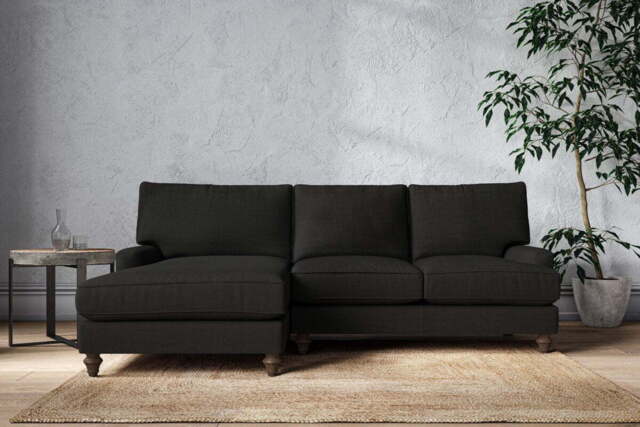 nkuku Marri Large Left Hand Chaise Sofa - Make To Order - Brera Linen Charcoal - Recycled Cotton Flax