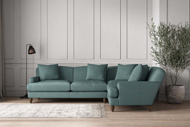 nkuku Deni Large Left Hand Corner Sofa - Make To Order - Recycled Cotton Teal - Recycled Cotton Airforce