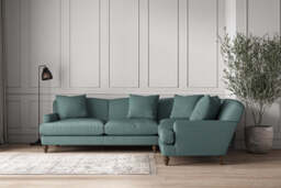 nkuku Deni Large Left Hand Corner Sofa - Make To Order - Recycled Cotton Teal - Recycled Cotton Airforce