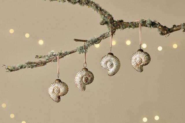 nkuku Sachin Shell Baubles Set Of 4 - Christmas Decorations - Rustic Gold