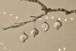 nkuku Sachin Shell Baubles Set Of 4 - Christmas Decorations - Rustic Gold