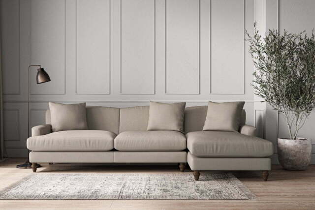 nkuku Deni Right Hand Chaise Sofa - Make To Order - Grand - Recycled Cotton Flax