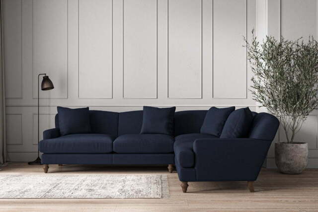nkuku Deni Right Hand Corner Sofa - Make To Order - Super Grand - Brera Linen Indigo