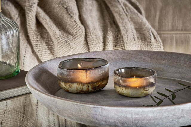 nkuku Janka Tealight Holders Set Of 2 - Candles Holders & Lanterns - Charcoal