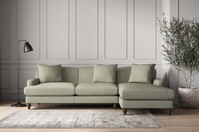 nkuku Deni Right Hand Chaise Sofa - Make To Order - Large - Recycled Cotton Seaspray