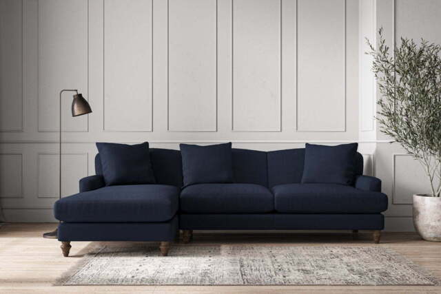 nkuku Deni Left Hand Chaise Sofa - Make To Order - Large - Brera Linen Indigo