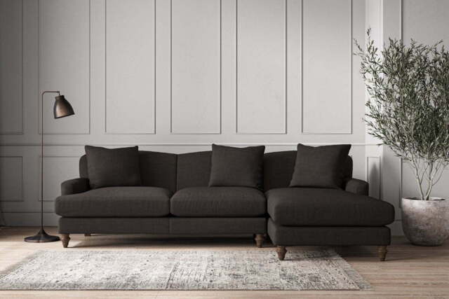 nkuku Deni Right Hand Chaise Sofa - Make To Order - Large - Brera Linen Espresso