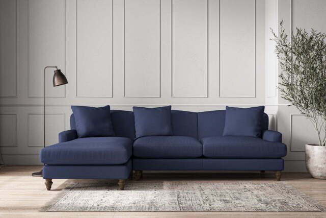 nkuku Deni Left Hand Chaise Sofa - Make To Order - Large - Recycled Cotton Navy