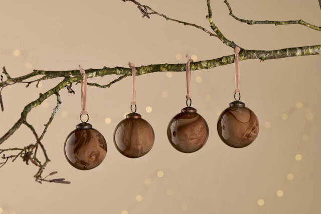 nkuku Kancha Baubles Set Of 4 - Christmas Decorations - Mocha
