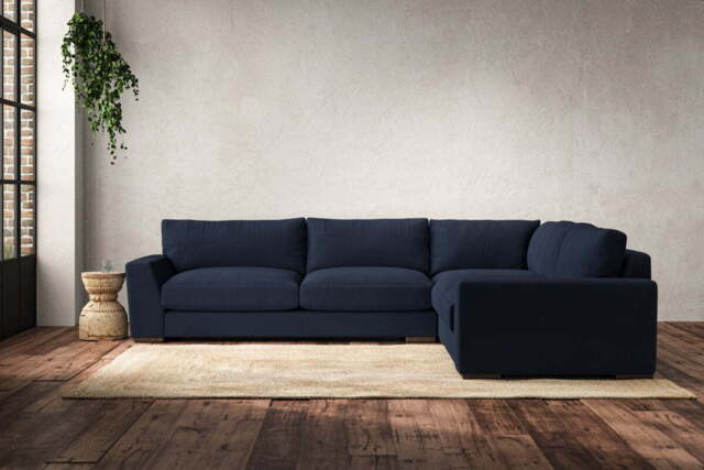 nkuku Guddu Large Right Hand Corner Sofa - Make To Order - Brera Linen Indigo - No Colour