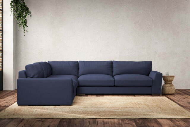 nkuku Guddu Large Left Hand Corner Sofa - Make To Order - Recycled Cotton Navy - No Colour