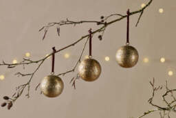 nkuku Manya Metal Round Baubles Set Of 3 - Christmas Decorations - Black