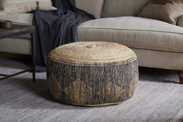 nkuku Kapil Jute Round Pouf - Seating - One Size - Charcoal