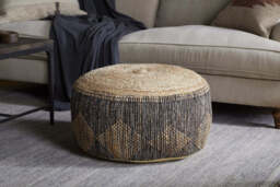 nkuku Kapil Jute Round Pouf - Seating - One Size - Charcoal