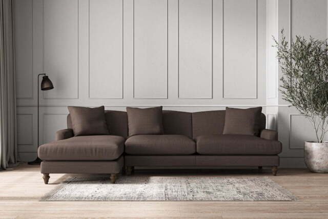 nkuku Deni Left Hand Chaise Sofa - Make To Order - Grand - Recycled Cotton Mocha