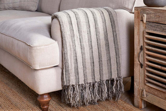 nkuku Odisha Linen Throw - Textiles - Charcoal/Natural - 140 x 200 cm