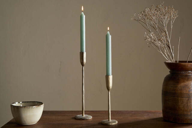 nkuku Rustic Soy Blend Dinner Candle Set Of 2 - Candles & Home Fragrance - Sage Green
