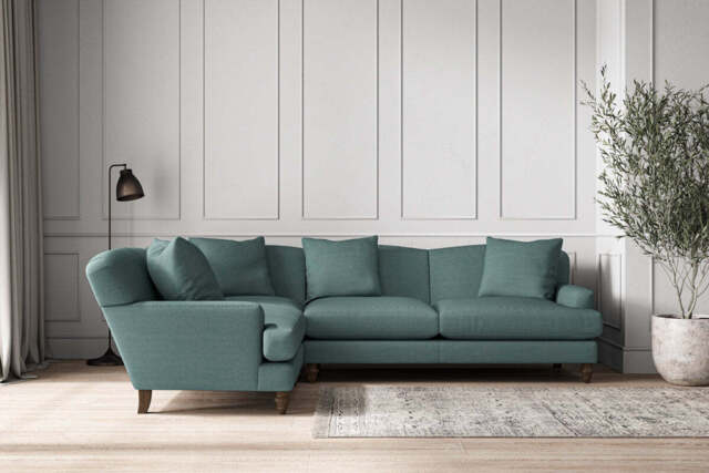 nkuku Deni Large Right Hand Corner Sofa - Make To Order - Recycled Cotton Teal - Recycled Cotton Airforce
