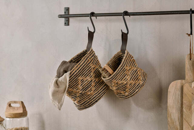 nkuku Mannu Cotton & Hemp Wall Hung Basket - Storage - Large - Natural & Black