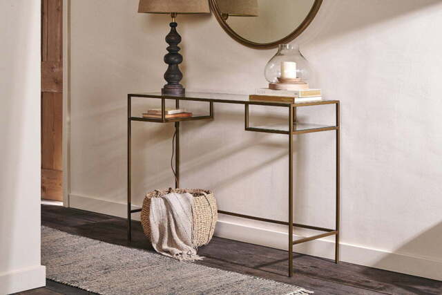 nkuku Nakuru Iron & Glass Console Table - Tables - One Size - Brass