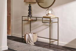 nkuku Nakuru Iron & Glass Console Table - Tables - One Size - Brass