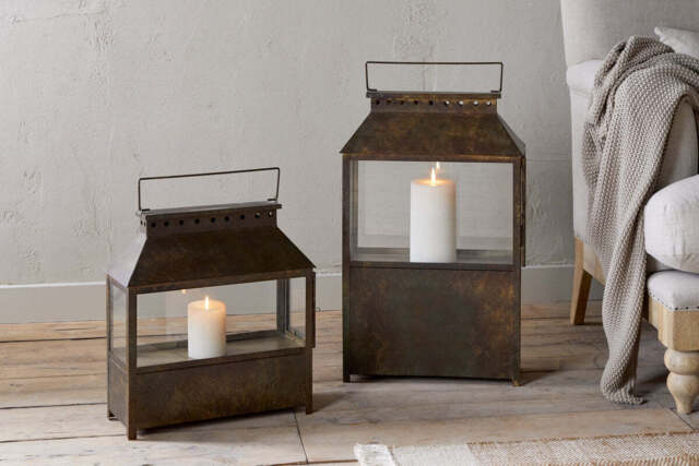 nkuku Akoko Wide Lantern - Candles Holders & Lanterns - Small - Brown Patina