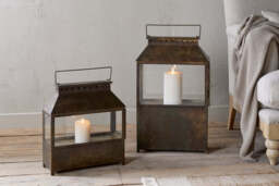 nkuku Akoko Wide Lantern - Candles Holders & Lanterns - Small - Brown Patina