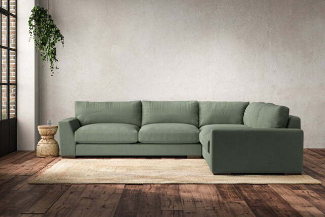 nkuku Guddu Large Right Hand Corner Sofa - Make To Order - Brera Linen Jade - No Colour