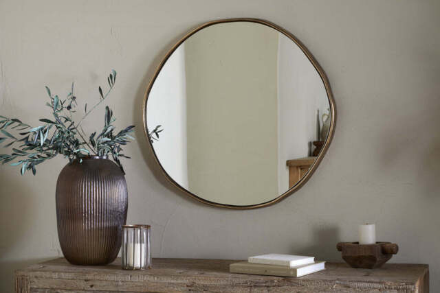 nkuku Mchanga Organic Shape Mirror - Mirrors - One Size - Antique Brass