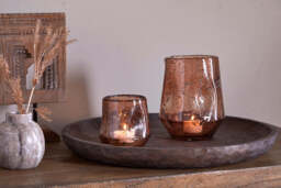 nkuku Linora Recycled Glass Tealight Holder - Candles Holders & Lanterns - Large - Terracotta